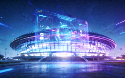 站点前沿展示体育场馆与数字界面